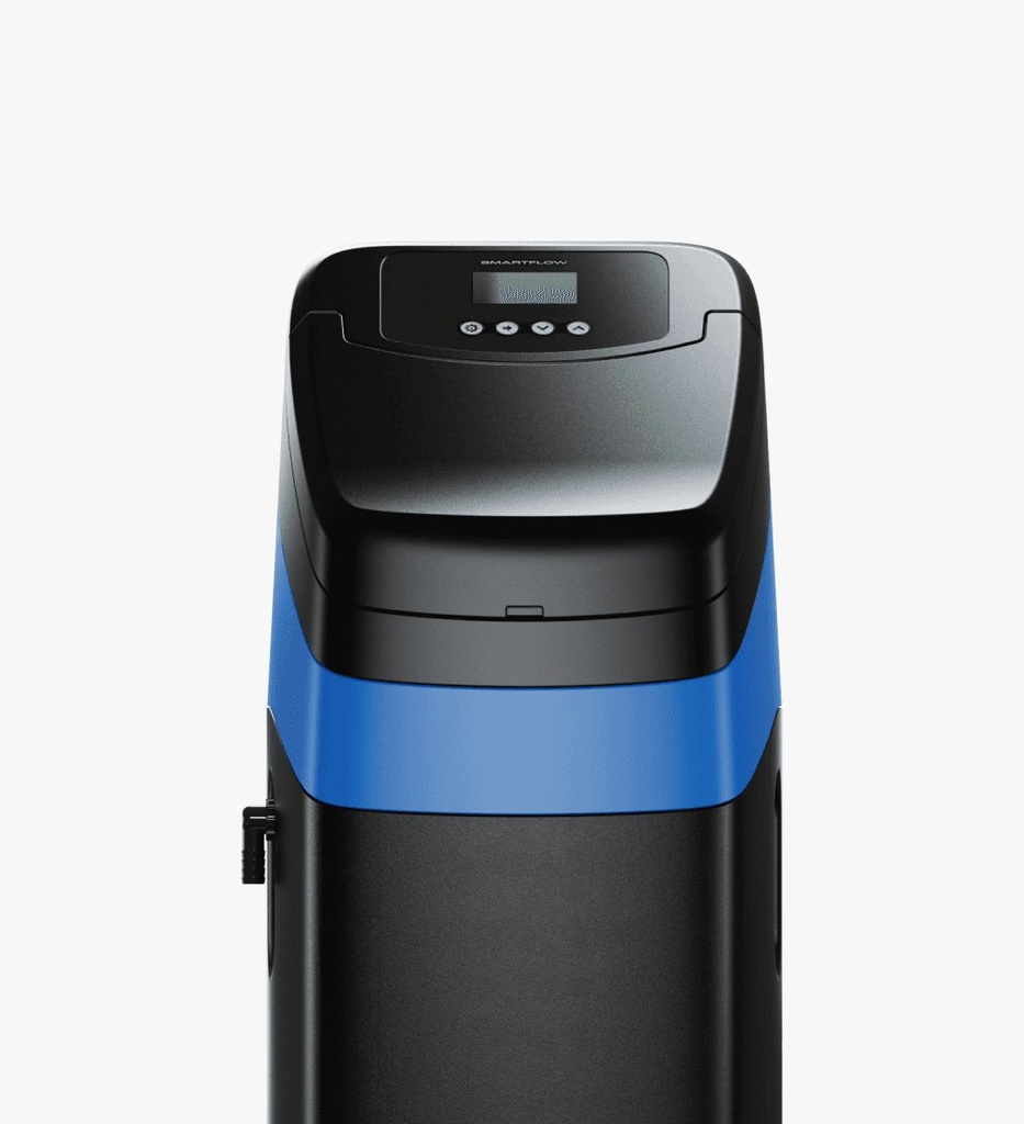 SMARTFLOW 125 — кабинетен омекотител, 12 л смола — черен корпус със синя лента