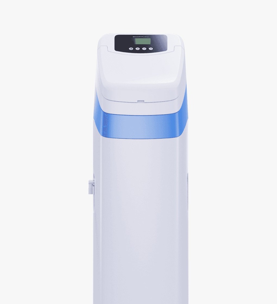 SMARTFLOW 250 — кабинетен омекотител, 22 л смола — бял корпус със синя лента
