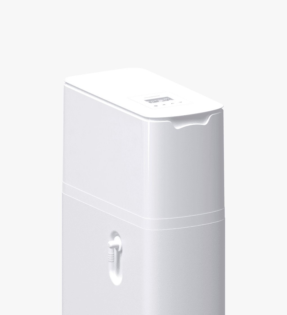 SLIMFLOW 100 — омекотител 20 см ширина, 9 л смола — бял корпус